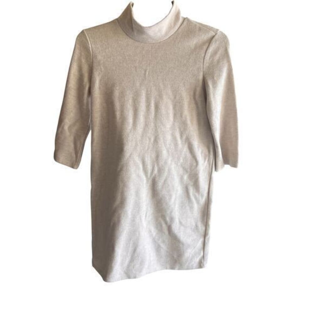 ZARA 3/4 sleeve mock turtleneck cream ribbed tunic dress office siren NWT SZS